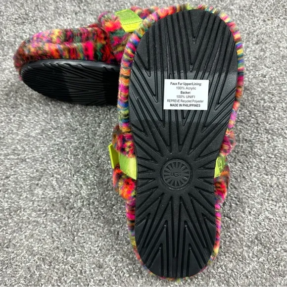 UGG Fluff It Pixelate Faux Fur Mens Slides Shoes Size 10 Multicolor RN 88276