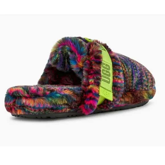 UGG Fluff It Pixelate Faux Fur Mens Slides Shoes Size 10 Multicolor RN 88276