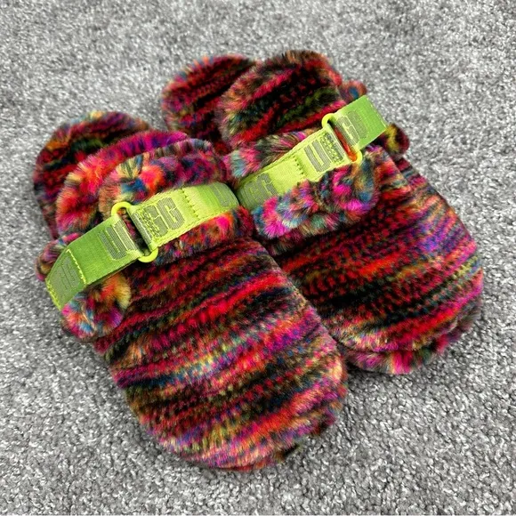 UGG Fluff It Pixelate Faux Fur Mens Slides Shoes Size 10 Multicolor RN 88276