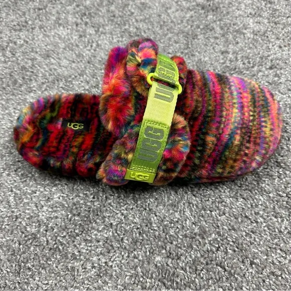 UGG Fluff It Pixelate Faux Fur Mens Slides Shoes Size 10 Multicolor RN 88276
