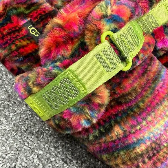 UGG Fluff It Pixelate Faux Fur Mens Slides Shoes Size 10 Multicolor RN 88276