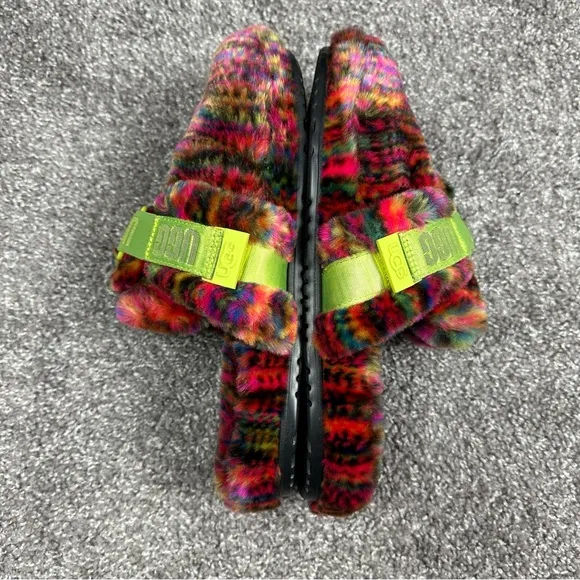 UGG Fluff It Pixelate Faux Fur Mens Slides Shoes Size 10 Multicolor RN 88276