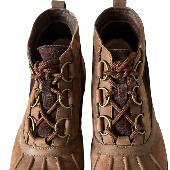 UGG HEATHER BROWN COCONUT SHELL LEATHER ANKLE BOOTS SIZE 9.5