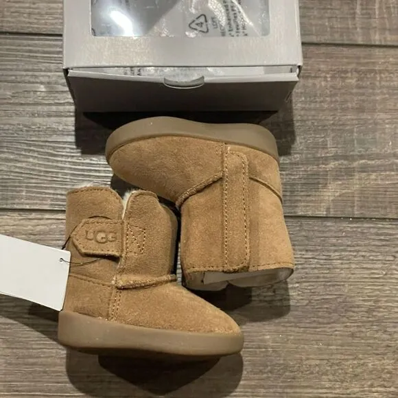 UGG I KEELAN Boot Infant 0/1 Chestnut Suede Shoes Fur Lined Winter Boots NEW