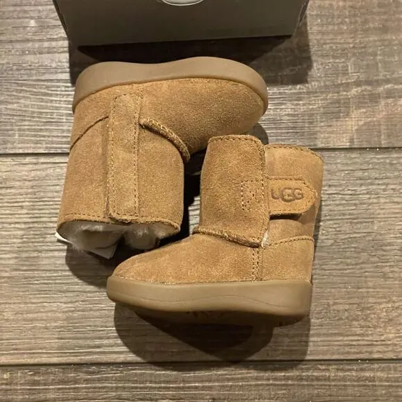 UGG I KEELAN Boot Infant 0/1 Chestnut Suede Shoes Fur Lined Winter Boots NEW