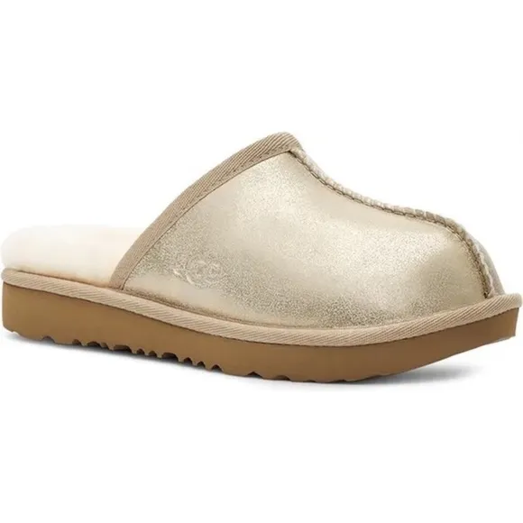 UGG Keegan Metallic Faux Fur Lined Slipper Shoes Big Kid Size 1M NWT AUTHENTIC