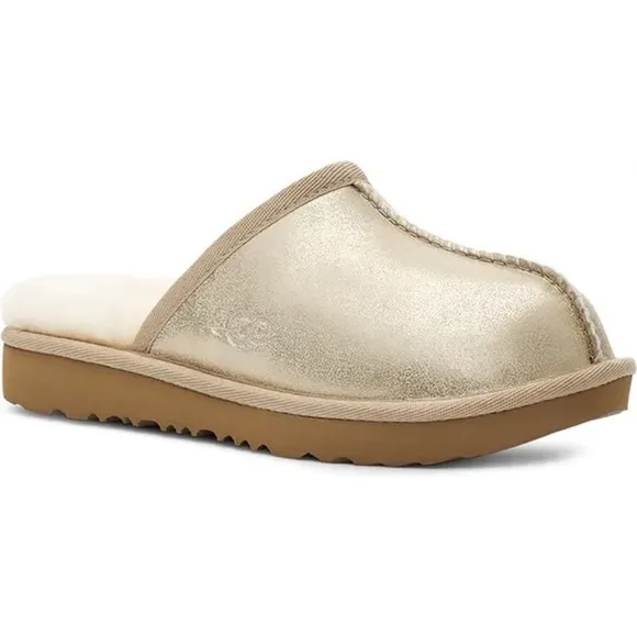 UGG Keegan Metallic UGGplush Faux Fur Lined Slipper Shoes Big Kid 2M AUTHENTIC