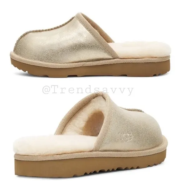 UGG Keegan Metallic UGGplush Faux Fur Lined Slipper Shoes Big Kid 2M AUTHENTIC