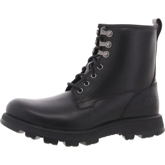 Ugg Mens Black Faux Fur Lined Leather Combat &amp; Lace-Up Boots Shoes New