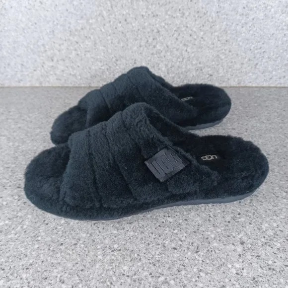 UGG Men's Black Fluff You Slipper Sandal Slides Shoes