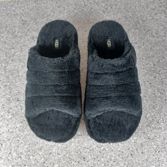 UGG Men's Black Fluff You Slipper Sandal Slides Shoes