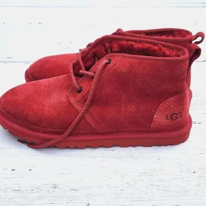 UGG Men's Chukka Neumel Red Suede Fur Lined Lace Sherpa Shoes Sz US 8 EU 41 READ