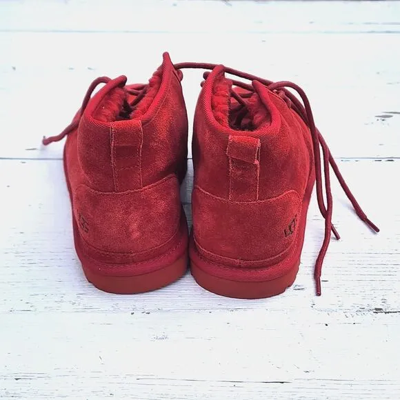 UGG Men's Chukka Neumel Red Suede Fur Lined Lace Sherpa Shoes Sz US 8 EU 41 READ