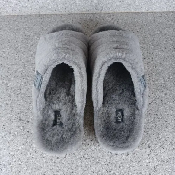 UGG Men's Gray Fluff You Slipper Sandal Slides Men's Size 10 Shoes