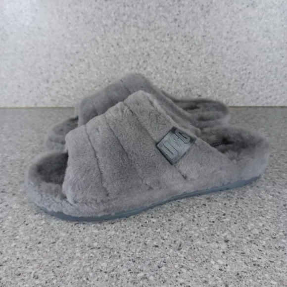 UGG Men's Gray Fluff You Slipper Sandal Slides Men's Size 10 Shoes