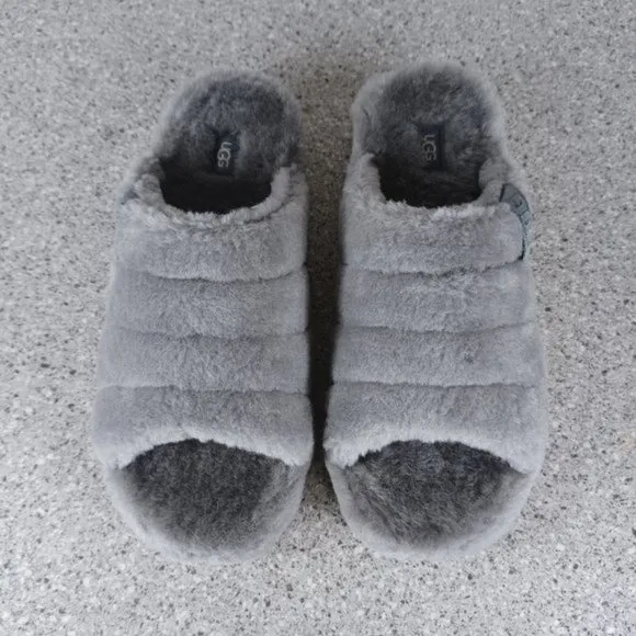 UGG Men's Gray Fluff You Slipper Sandal Slides Men's Size 10 Shoes
