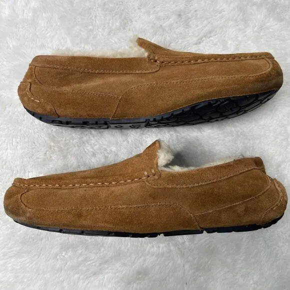 UGG Men's Tan Chestnut Ascot Suede Fur Slippers Shoes Size 12