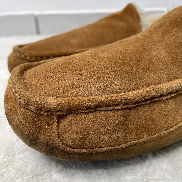 UGG Men's Tan Chestnut Ascot Suede Fur Slippers Shoes Size 12