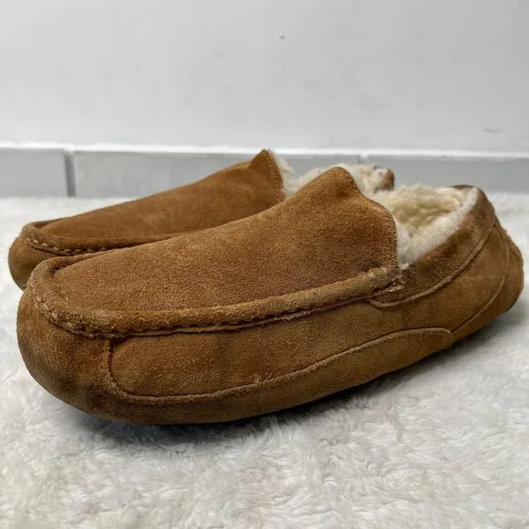 UGG Men's Tan Chestnut Ascot Suede Fur Slippers Shoes Size 12