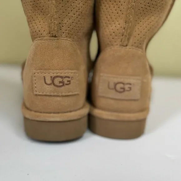 UGG NEW Classic Unlined Perforated Leather Tall Boots Suede Lightweight Neutral