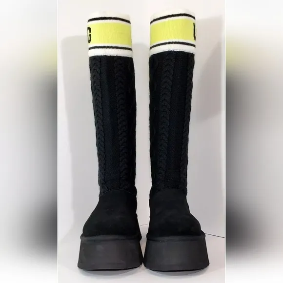 UGG Tall Boots, Sweater Letter, Platform, Size 9, Black *NEW!*