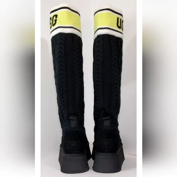 UGG Tall Boots, Sweater Letter, Platform, Size 9, Black *NEW!*