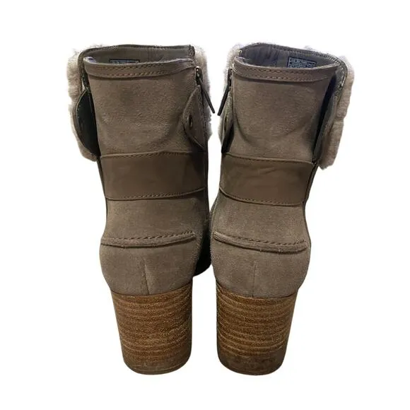 UGG Womans 6 Kirke Shearling Ankle Boots Waterproof Leather Booties Fur Mole Tan