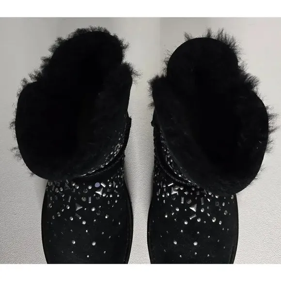 UGG WOMEN CLASSIC GALAXY BLING MINI BLACK SUEDE BOOTS SIZE 7 1103799 EUC
