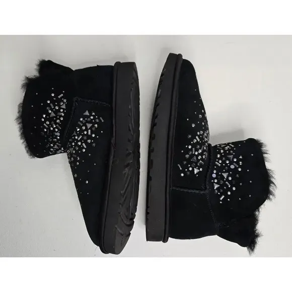 UGG WOMEN CLASSIC GALAXY BLING MINI BLACK SUEDE BOOTS SIZE 7 1103799 EUC