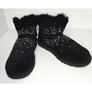 UGG WOMEN CLASSIC GALAXY BLING MINI BLACK SUEDE BOOTS SIZE 7 1103799 EUC