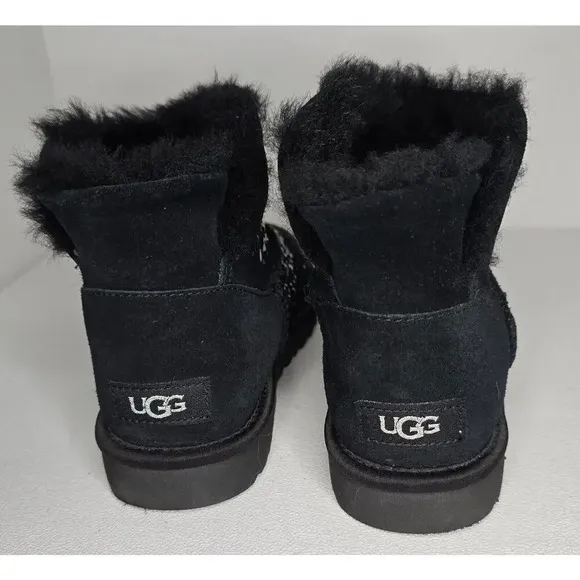 UGG WOMEN CLASSIC GALAXY BLING MINI BLACK SUEDE BOOTS SIZE 7 1103799 EUC