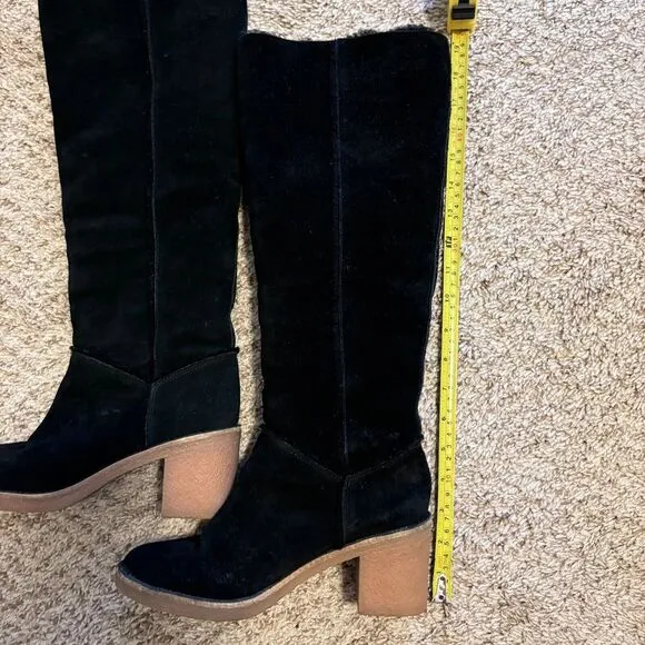 UGG Women Kasen Tall Waterproof Sheepskin Lined Black Suede Heel Boots‎ size 7