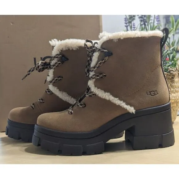 UGG Women's Chestnut Brooklyn Water Resistant Fur Lined Hiker Boots Size 10 NIB