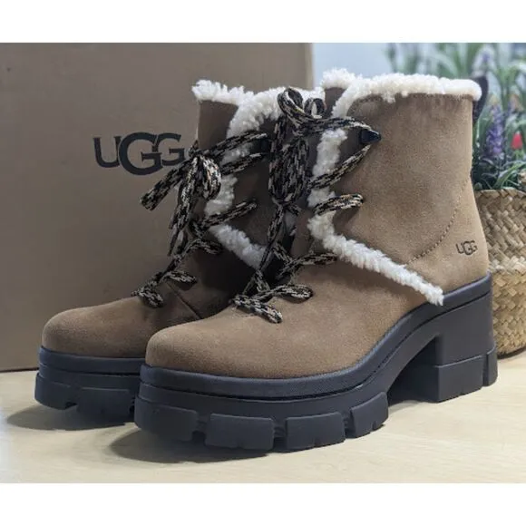 UGG Women's Chestnut Brooklyn Water Resistant Fur Lined Hiker Boots Size 10 NIB