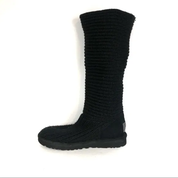 UGG Women’s Crochet Shearling Classic Cardy Black Knit Fold Over Button Boots