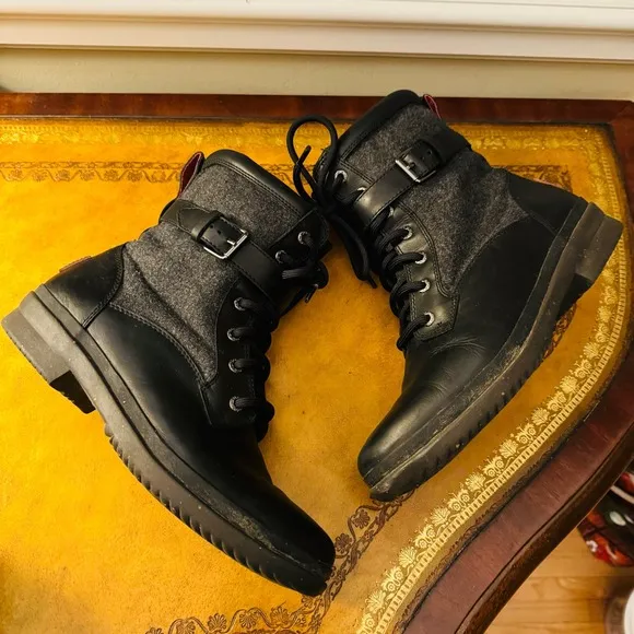 Ugg Womens Kesey Waterproof Leather Lace Wool Lined Vintage Look Black Boots 8