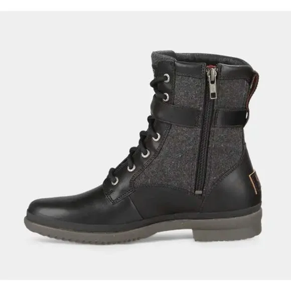 Ugg Womens Kesey Waterproof Leather Lace Wool Lined Vintage Look Black Boots 8