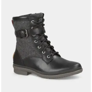 Ugg Womens Kesey Waterproof Leather Lace Wool Lined Vintage Look Black Boots 8