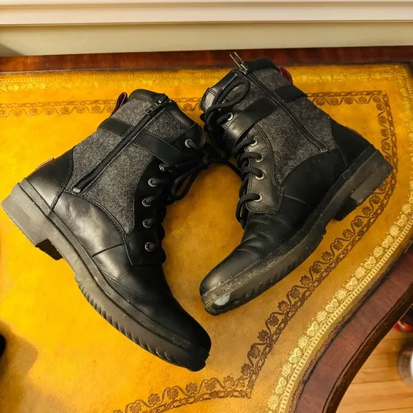 Ugg Womens Kesey Waterproof Leather Lace Wool Lined Vintage Look Black Boots 8
