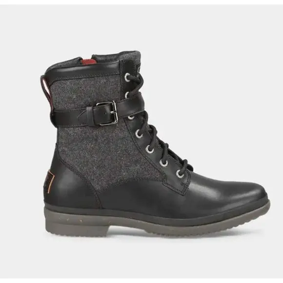 Ugg Womens Kesey Waterproof Leather Lace Wool Lined Vintage Look Black Boots 8