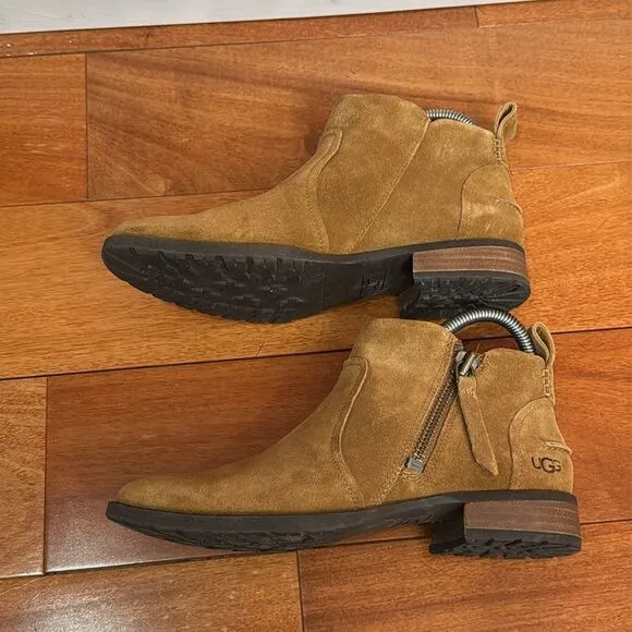 UGG Women’s Aureo Waterproof Zip Ankle-High Boots Booties Tan Brown Suede US 8