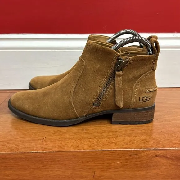UGG Women’s Aureo Waterproof Zip Ankle-High Boots Booties Tan Brown Suede US 8