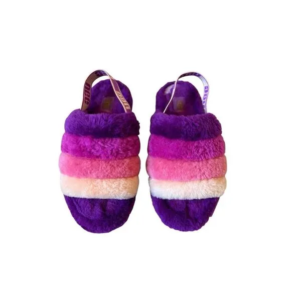 UGG YEAH BERRYLICIOUS MULTI SLIDE FUR SLINGBACK SHOES SLIPPERS SIZE 8 Purple Pin