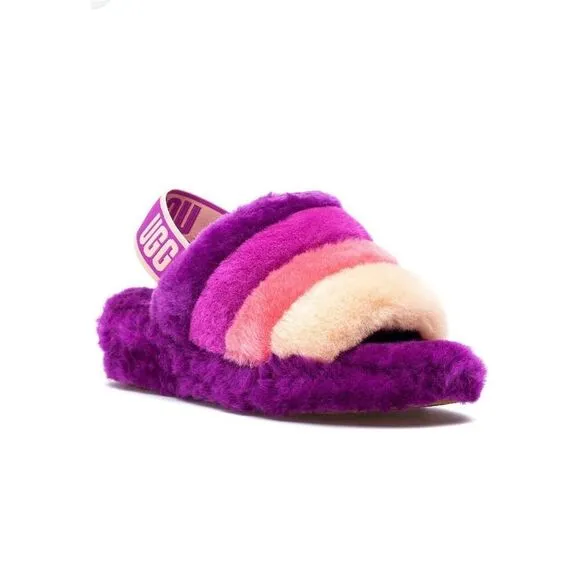 UGG YEAH BERRYLICIOUS MULTI SLIDE FUR SLINGBACK SHOES SLIPPERS SIZE 8 Purple Pin