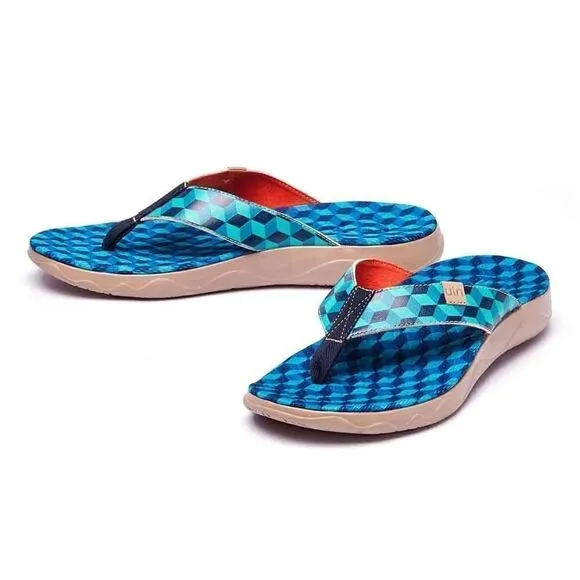 UIN Men's Flip Flops Thong Beach Summer Casual Comfort Slippers (Rubik's Cube)