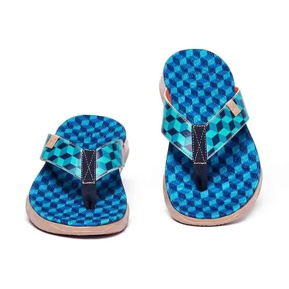 UIN Men's Flip Flops Thong Beach Summer Casual Comfort Slippers (Rubik's Cube)