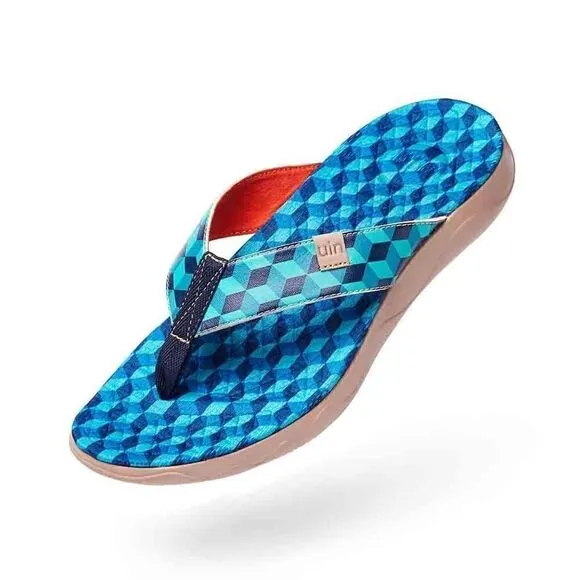 UIN Men's Flip Flops Thong Beach Summer Casual Comfort Slippers (Rubik's Cube)