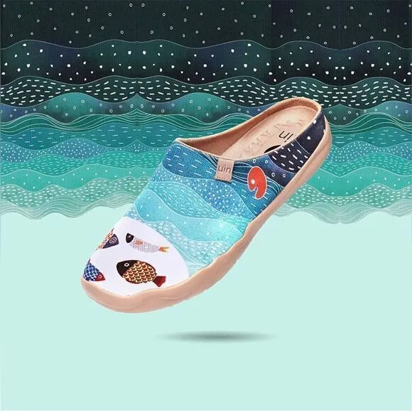 UIN Men's Slipper Comfort Mules Walking Casual Slip Ons Shoes (Happy Fish)