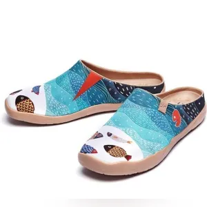UIN Men's Slipper Comfort Mules Walking Casual Slip Ons Shoes (Happy Fish)