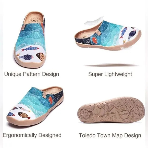UIN Men's Slipper Comfort Mules Walking Casual Slip Ons Shoes (Happy Fish)